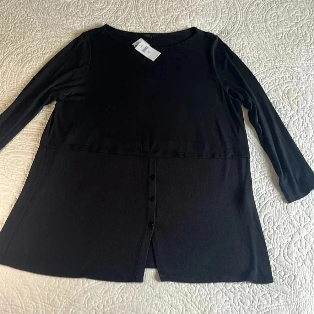 NWT J Jill  Long Tunic‎ Top Womens XLP Black Stretch Knit Lagenlook Capsule Chic